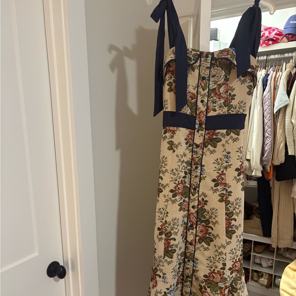 Floral Print Dress with Navy Accents